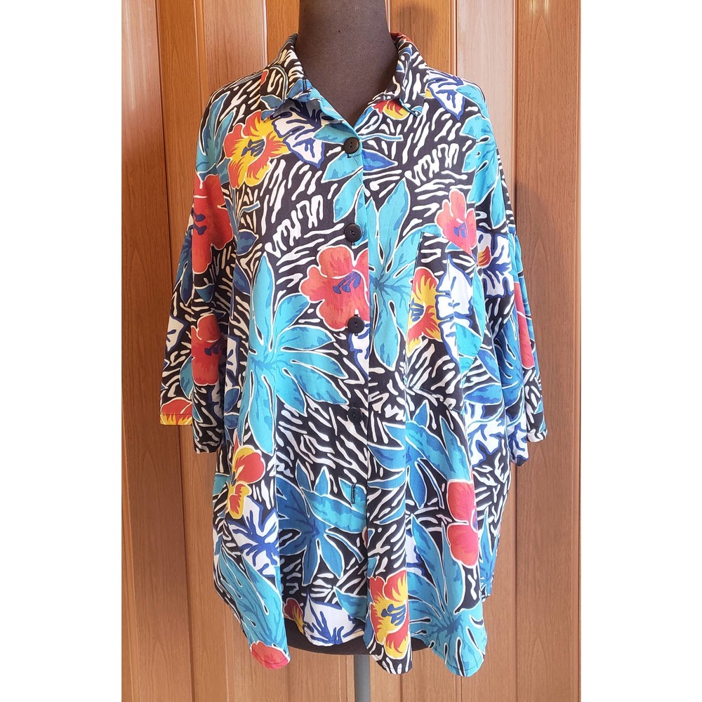 Best Blouse Company size XL blue & orange Hawaiian button up